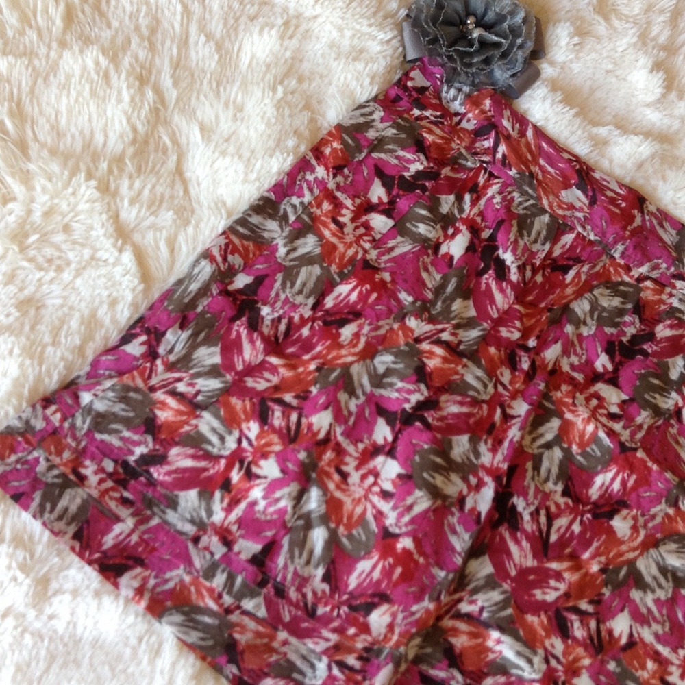 LOFT Cotton Floral Skirt NWT 4 Pink Gray